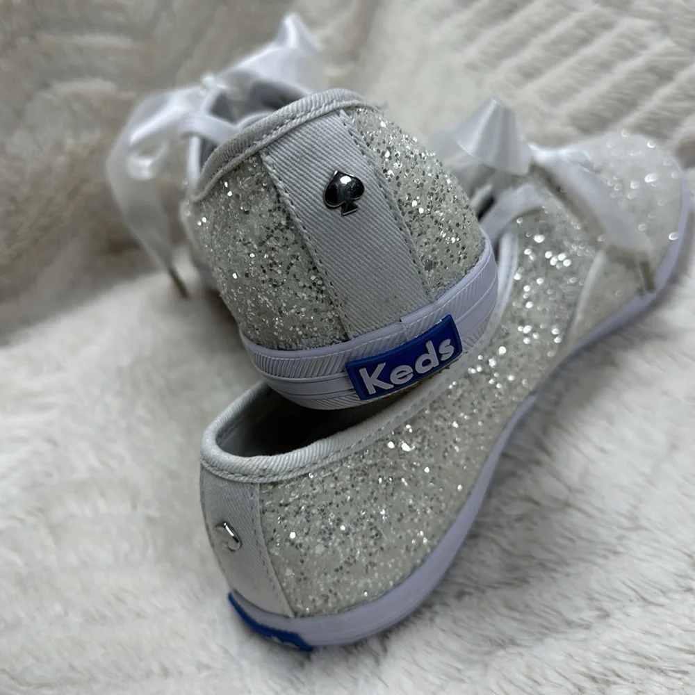 Keds x Kate Spade New York fashion sneakers Silver sparkle glitter , US 8, NWOT